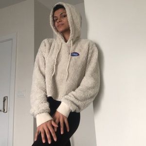 Forever 21 White/Cream Fuzzy Pullover Hoodie Small